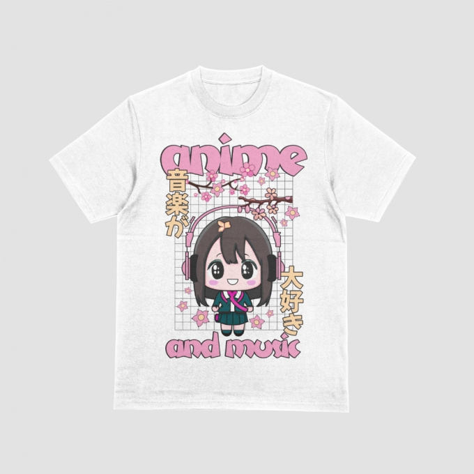 音楽が大好き アニメのTシャツ Tシャツ ブラック 黒 ホワイト 白 男女兼用 H3006