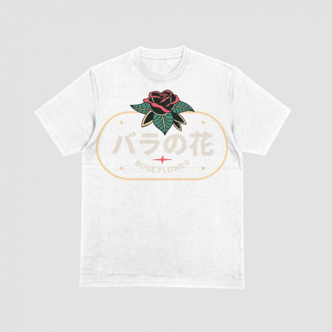 バラの花 ROSE FLOWE Tシャツ ブラック 黒 ホワイト 白 男女兼用 H3008