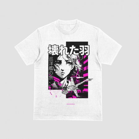 巡洋艦の旅　壊れた羽 Tシャツ ブラック 黒 ホワイト 白 男女兼用 H3016